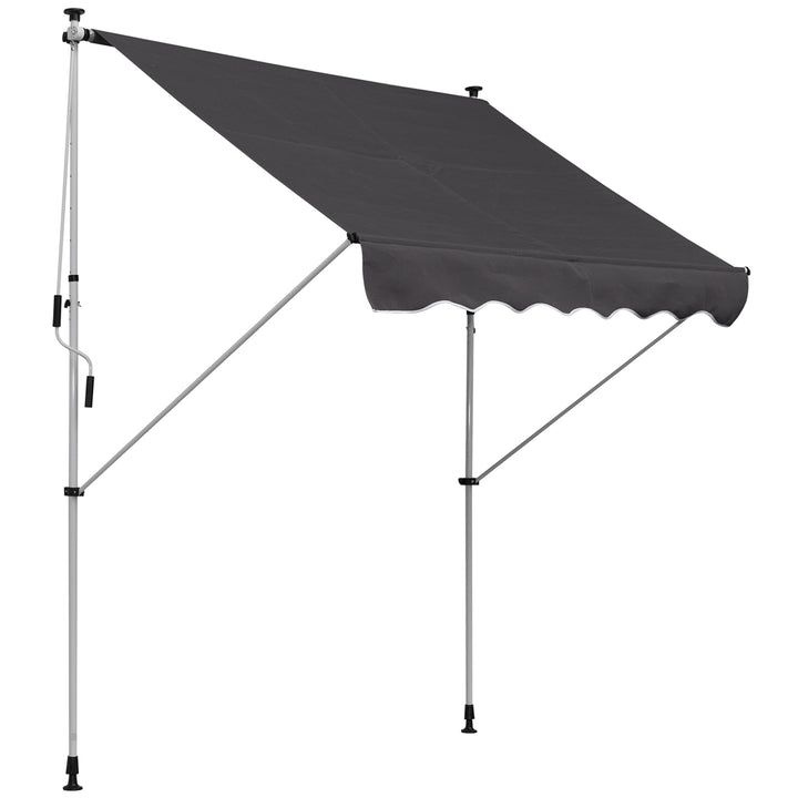 Balcony 2 x 1.5m Manual Adjustable Awning DIY Patio Clamp Awning Canopy Retractable Shade Shelter Easy to Move for Balcony, Grey