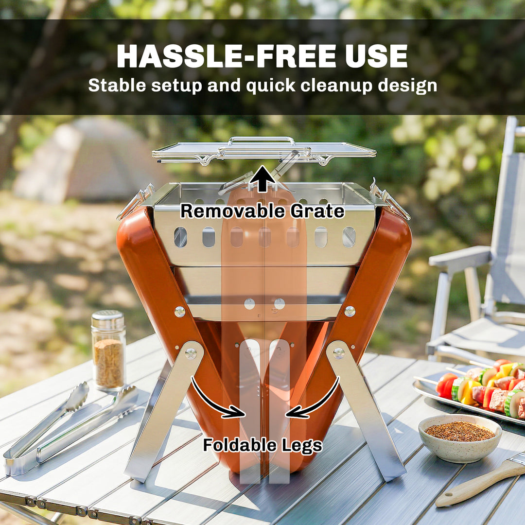 Charcoal BBQ Grill Portable Stainless Steel Barbecue with Tilting Grat
