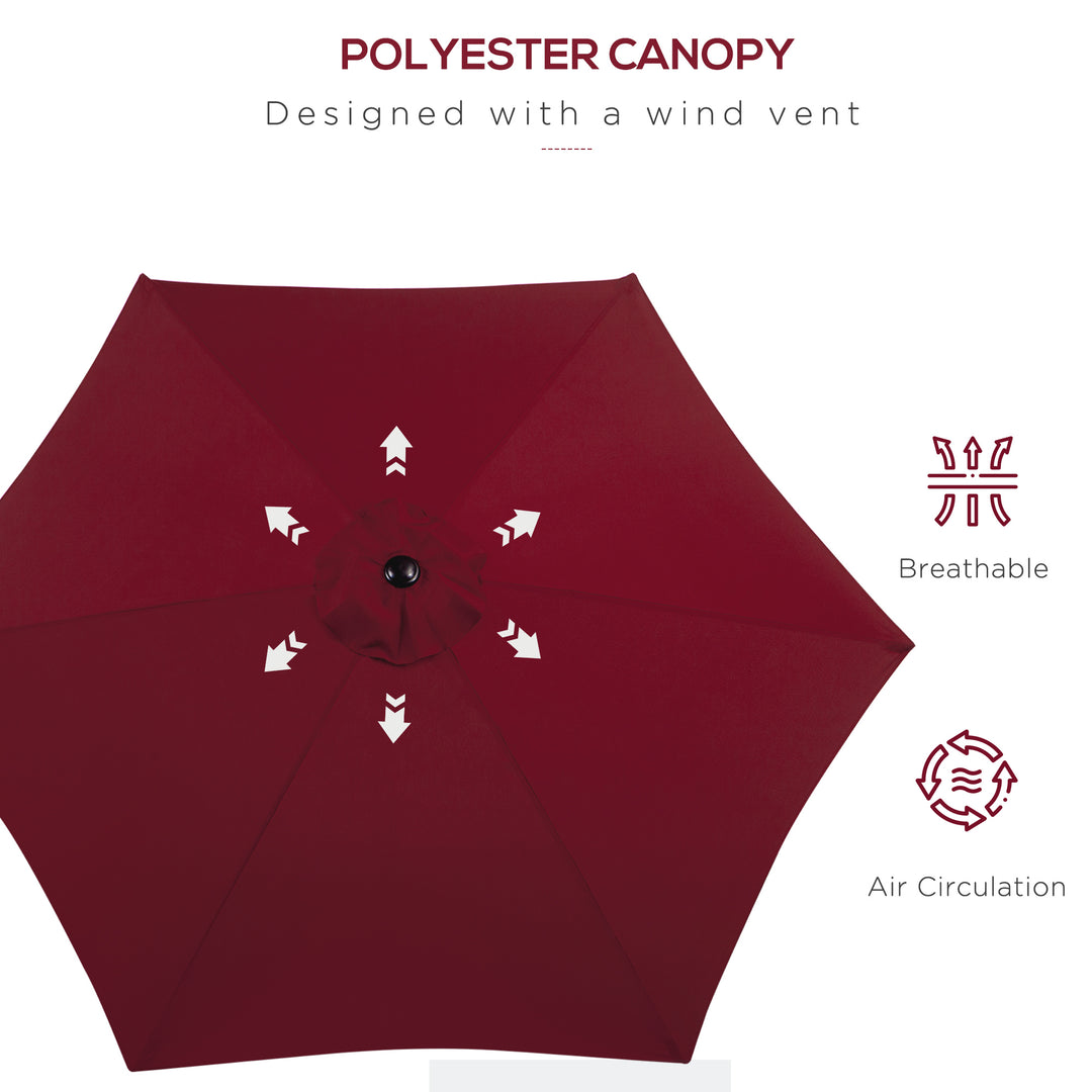 Outsunny Tilting Garden Parasol: Crank-Operated Sun Shade with Aluminium Frame, Wine Red, 2.7M | Aosom UK