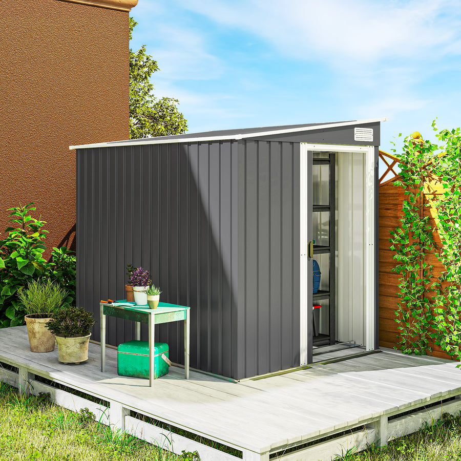 7 x 5ft Galvanised Metal Shed, with Sliding Door - Dark Grey