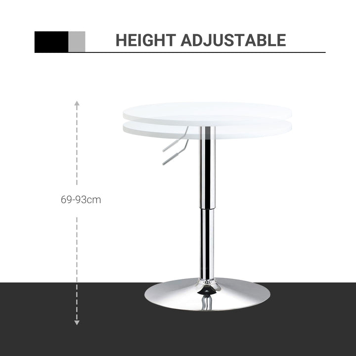 MCL Bar Table 60cm Adjustable Height Round Bistro Table w/ Swivel Top Metal Frame Counter Surface Stylish Kitchen Conservatory White