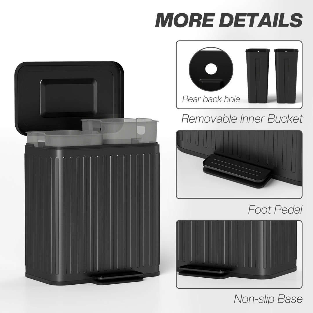 40L Dual Compartment Rubbish Bin, with Soft-Close Lid - Black