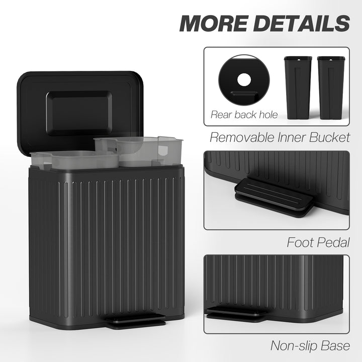 40L Dual Compartment Rubbish Bin, with Soft-Close Lid - Black