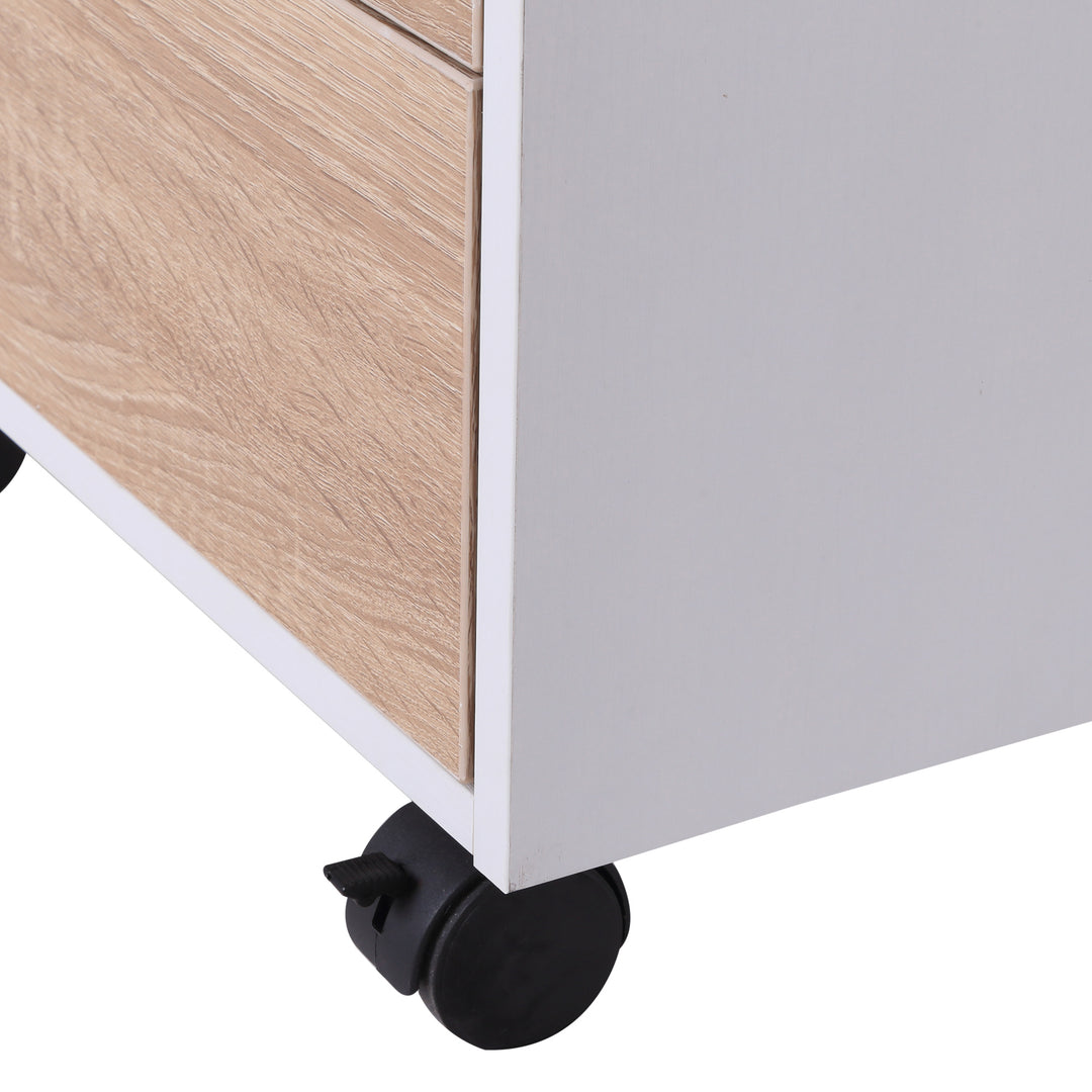 HOMCOM MDF Mobile File Cabinet pedestal with 3 Drawers Lockable Casters Oak and White | Aosom UK