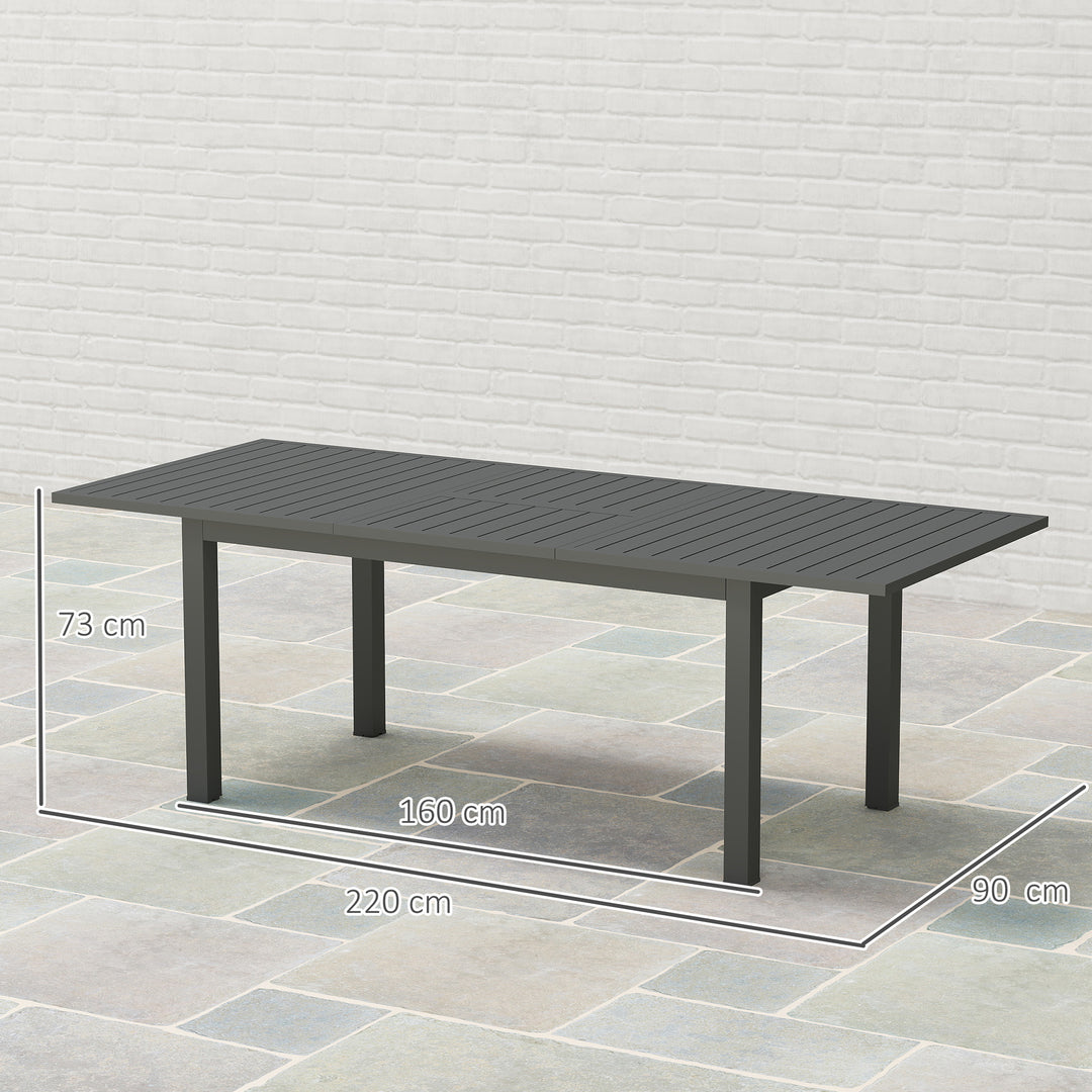 Aluminium Extending Garden Table with Slatted Top for 6-8 Person, 160/220 x 90 x 73 cm, Grey