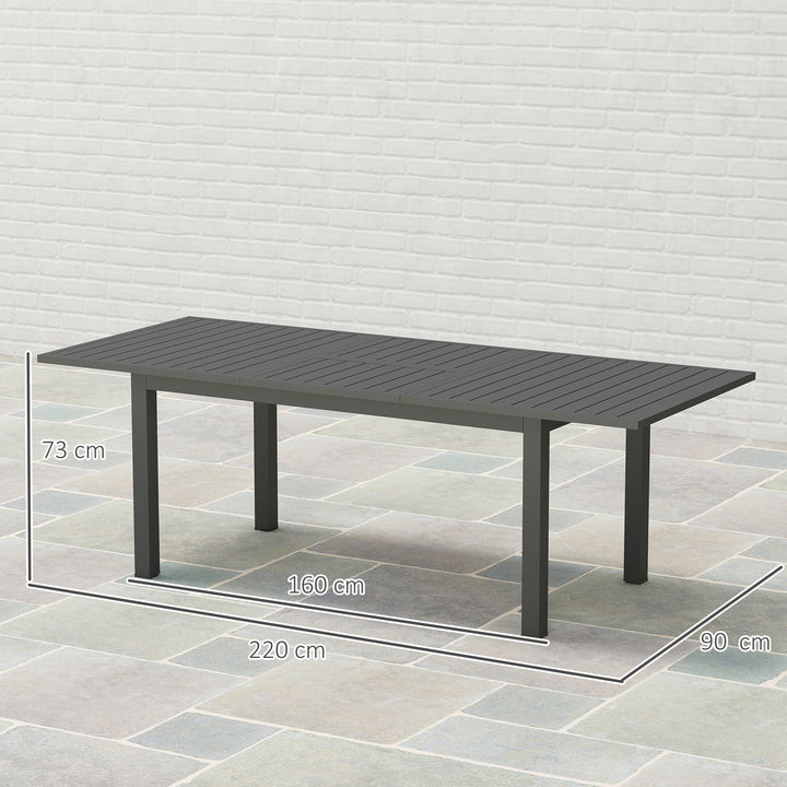 Aluminium Extending Garden Table with Slatted Top for 6-8 Person, 160/220 x 90 x 73 cm, Grey