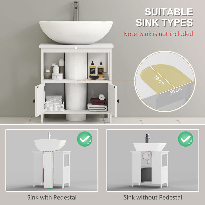Pedestal Under Sink Cabinet with Double Doors, Modern Bathroom Vanity Storage Unit with Shelves, White