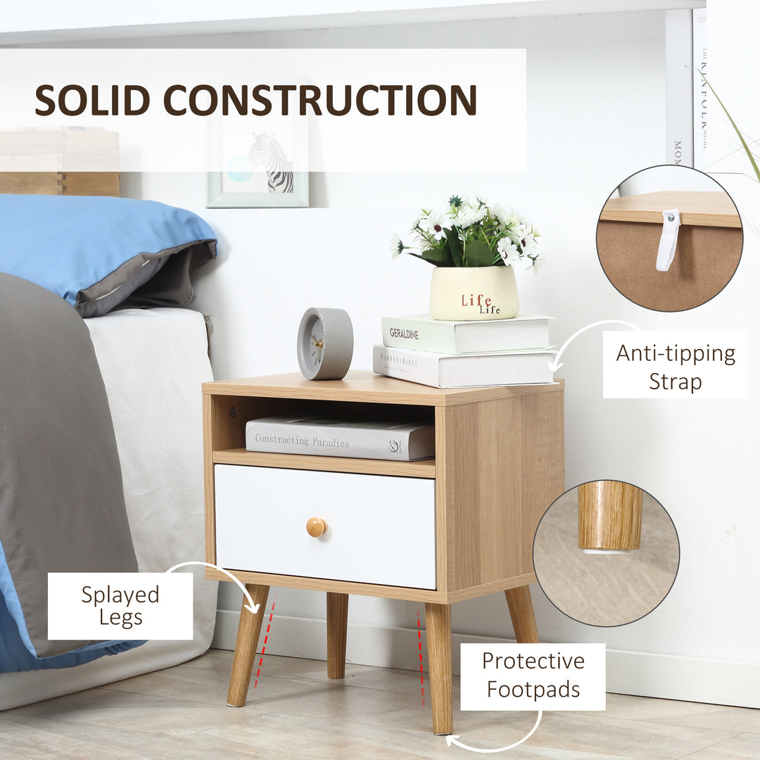 Bedside Table, Bedside Cabinet with Drawer and Shelf, Modern Nightstand, End Table for Living Room, Bedroom, Set of 2, Natural