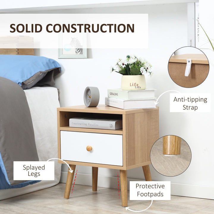 Bedside Table, Bedside Cabinet with Drawer and Shelf, Modern Nightstand, End Table for Living Room, Bedroom, Set of 2, Natural