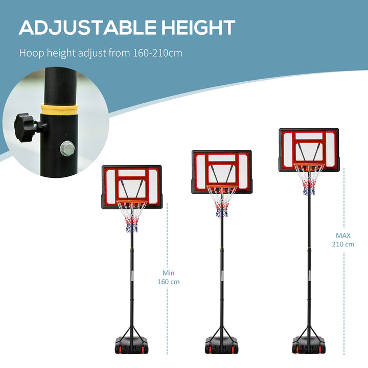 MCL Portable Basketball Hoop Stand 160-210cm Adjustable Height Sturdy Rim Hoop w/ Large Wheels Stable Base & Net Free Standing