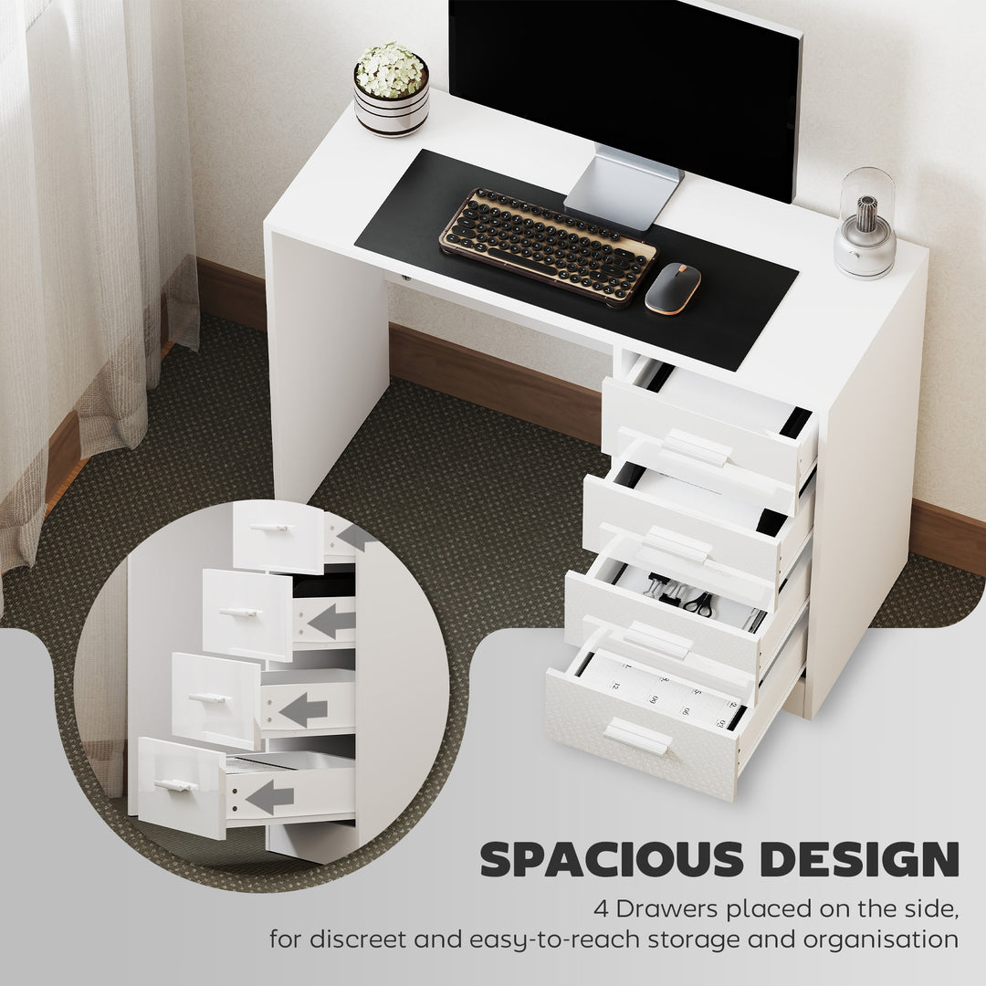 Computer Desk with Drawers, Dressing Table, High Gloss Home Office Writing Workstation, White