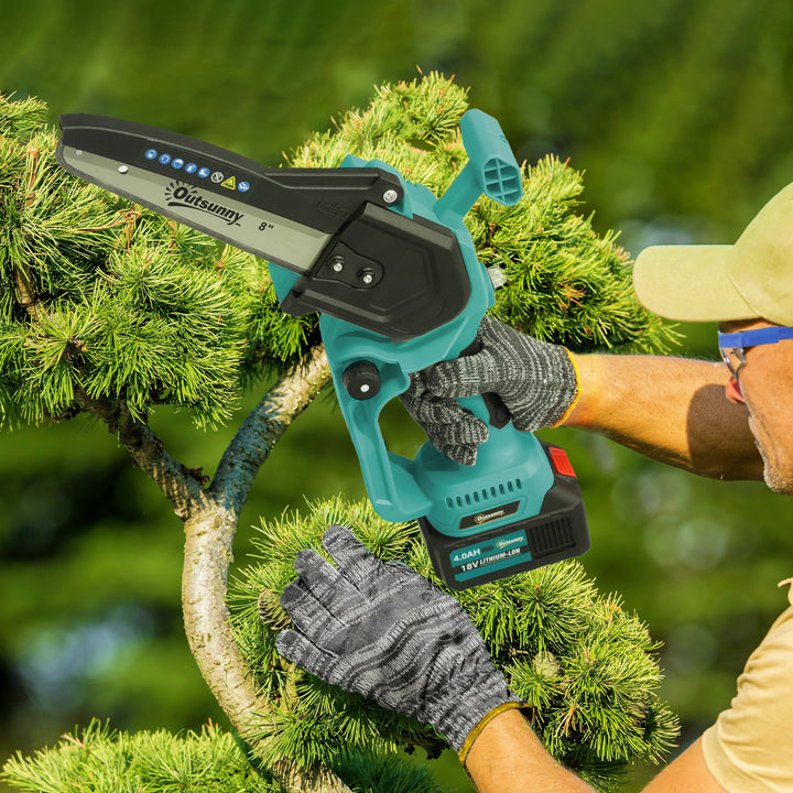 8 Inch Electric Chainsaw, Cordless Mini Chain Saw with Brushless Motor, 2 x 4000mAh Batteries and Safety Lock, Handheld Portable Wood Pruning Saw for Trimming Cutting, Blue