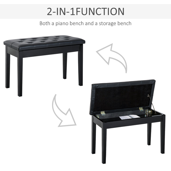 HOMCOM Elegant Piano Bench with Storage, PU Leather Upholstered Dressing Table Stool, 76x36x50cm, Black | Aosom UK