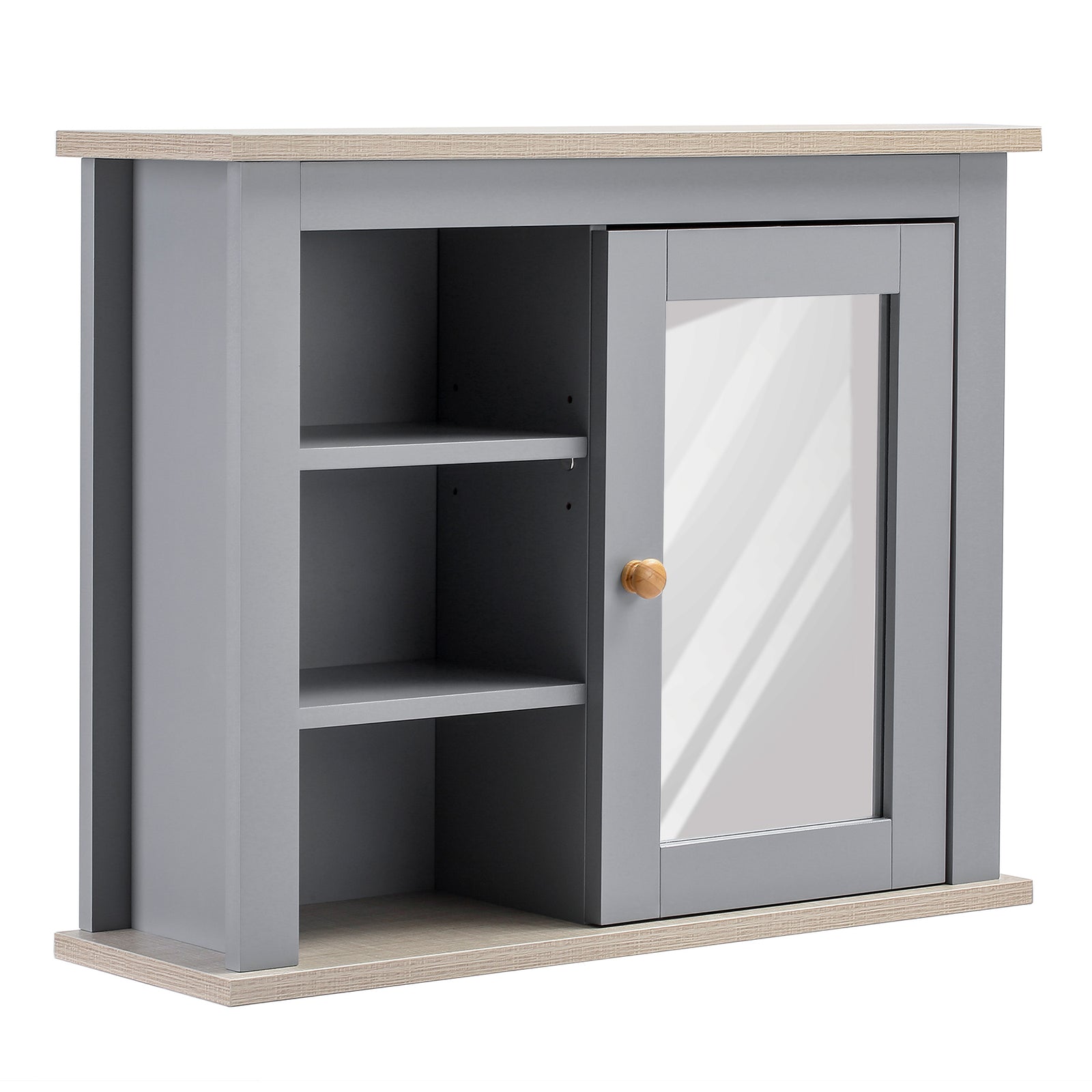 Bathroom Wall Mirror Cabinet, Cupboard with Door, Storage Cabinet with Adjustable Shelf for Corridors Living Rooms, Grey
