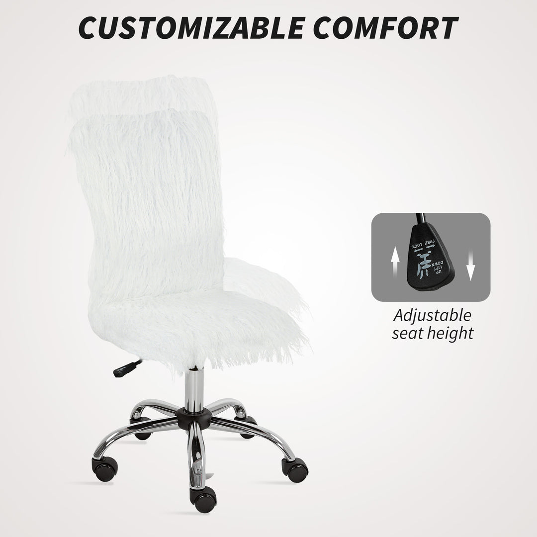 Plush Office Desk Chair, Modern Armless Swivel Vanity Chair with Adjustable Height for Home Office, Bedroom, Living Room, White