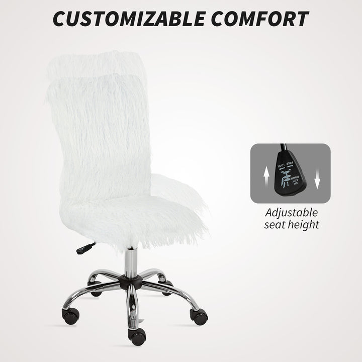 Plush Office Desk Chair, Modern Armless Swivel Vanity Chair with Adjustable Height for Home Office, Bedroom, Living Room, White