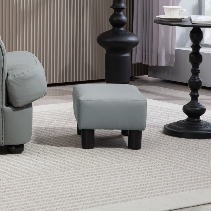 PU Leather Footstool with 4 Plastic Legs, Grey
