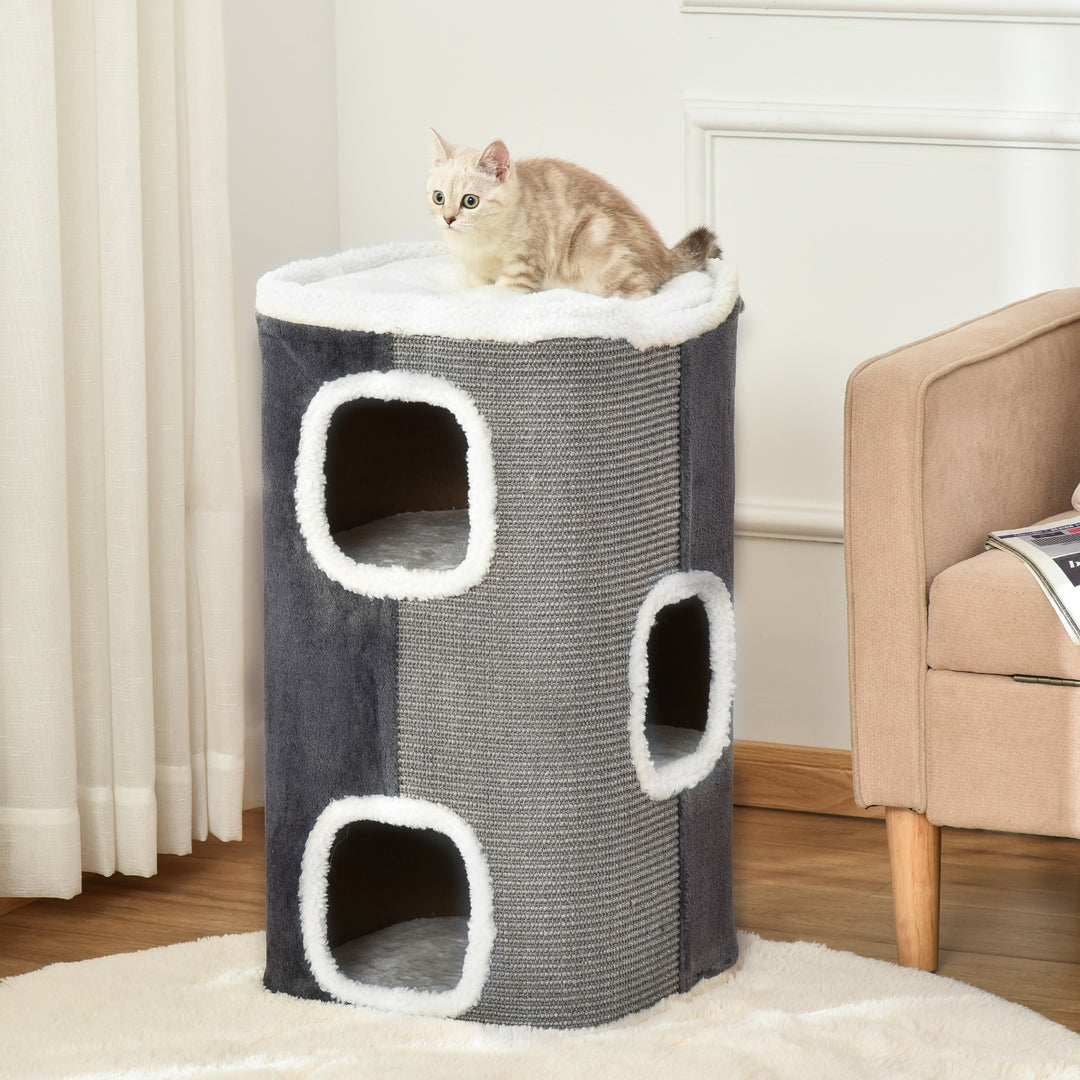 PawHut Sisal Cat Barrel with Soft Plush & Lamb Fleece Grey | Aosom UK