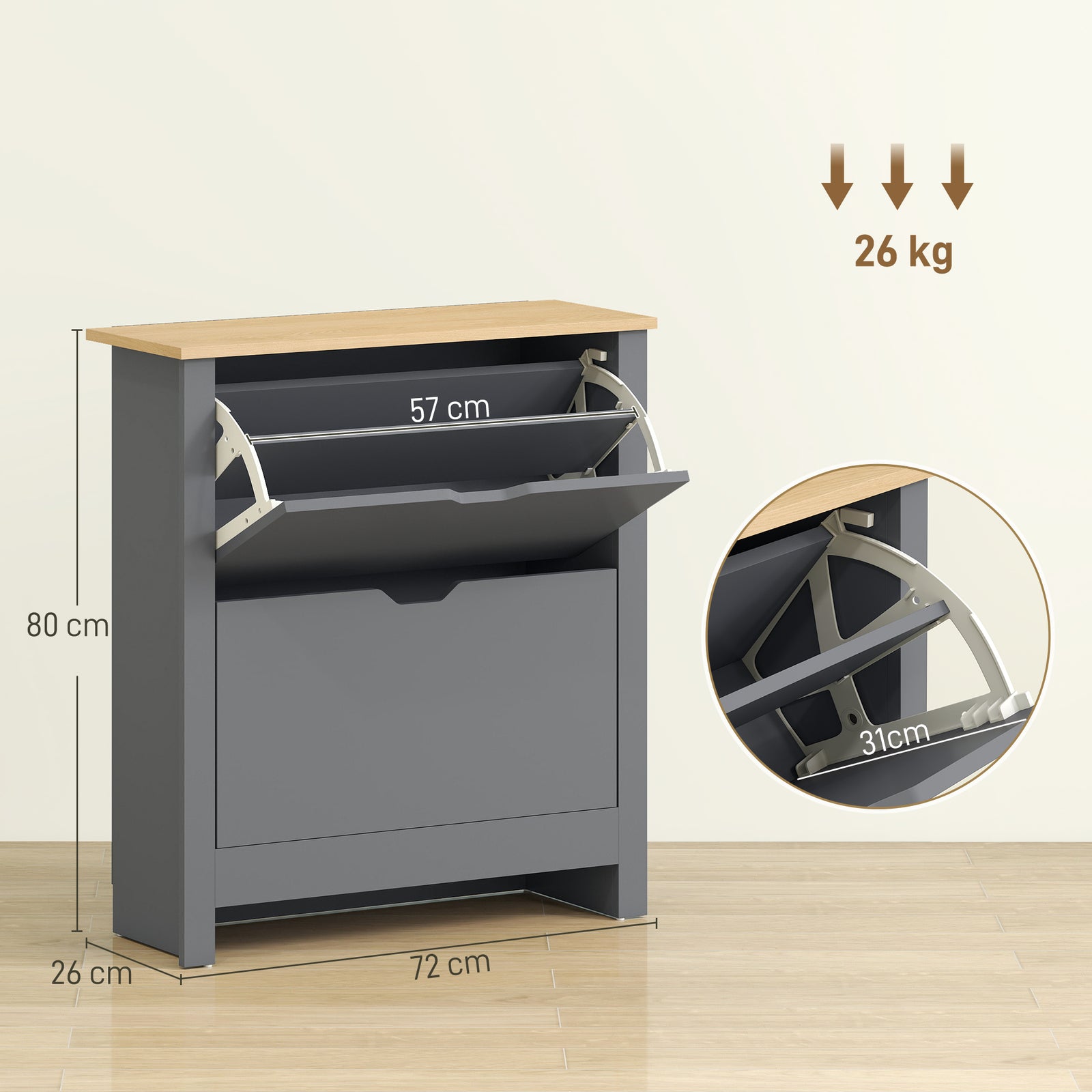 Slim Shoe Cabinet, Narrow Shoe Cupboard with 2 Flip Drawers, Adjustabl