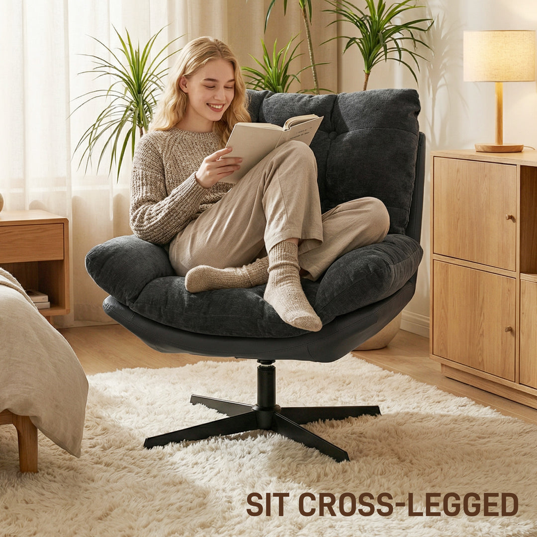Accent Chair with Footstool, Swivel Lounge Chair with Chenille Upholst