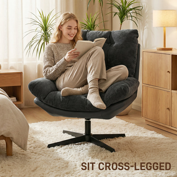 Accent Chair with Footstool, Swivel Lounge Chair with Chenille Upholst
