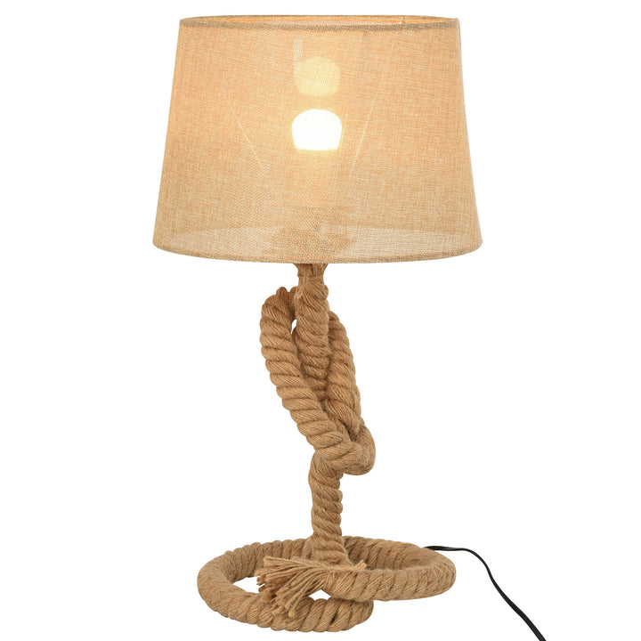 HOMCOM Nautical Style Rope-Base Table Lamp w/ Fabric Lampshade Metal Frame Power Switch Unique Lighting Furnishing Living Room Beige | Aosom UK