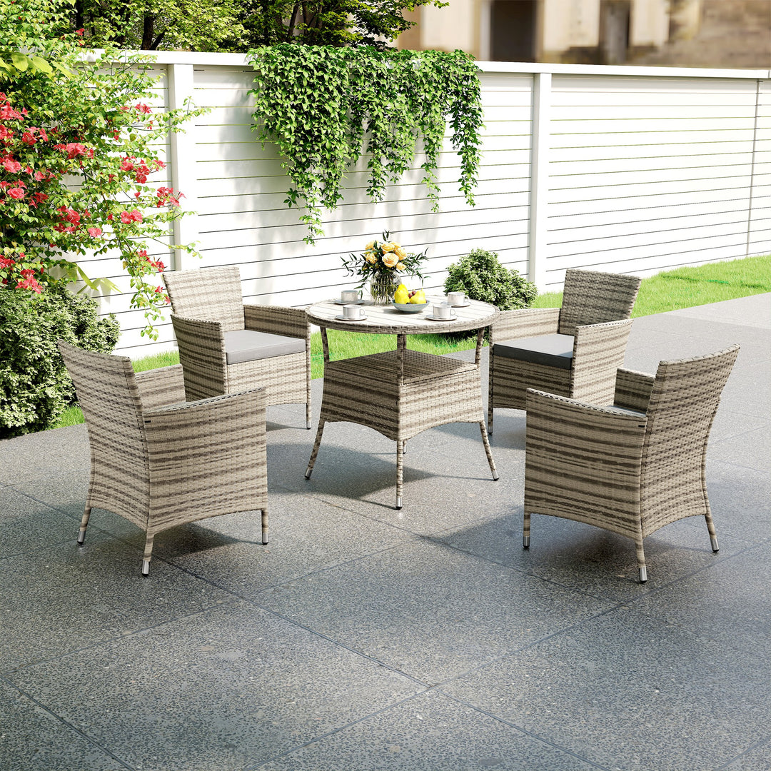 Five-Piece Rattan Garden Set, with Two-Tier Table - Grey