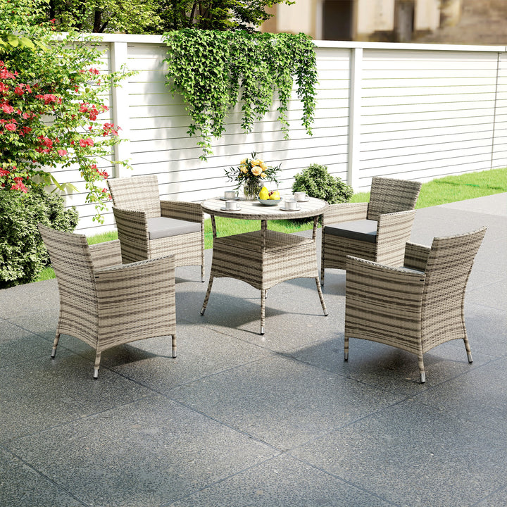 Five-Piece Rattan Garden Set, with Two-Tier Table - Grey