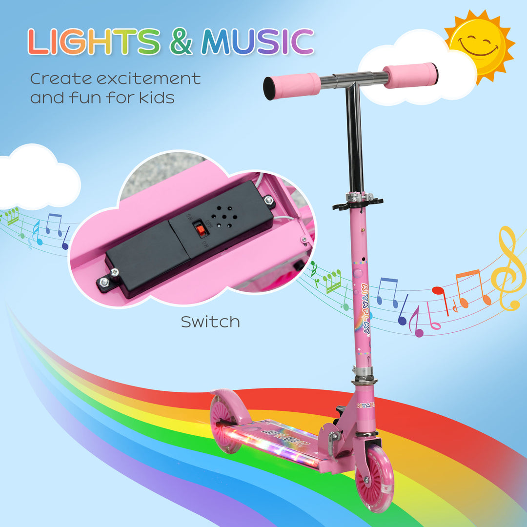 MCL Kids Scooter, with Lights, Music, Adjustable Height, Foldable Frame, for Ages 3-7 Years - Pink