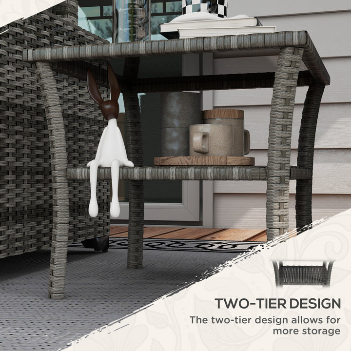 Two-tier PE Rattan Square Coffee Table - Grey