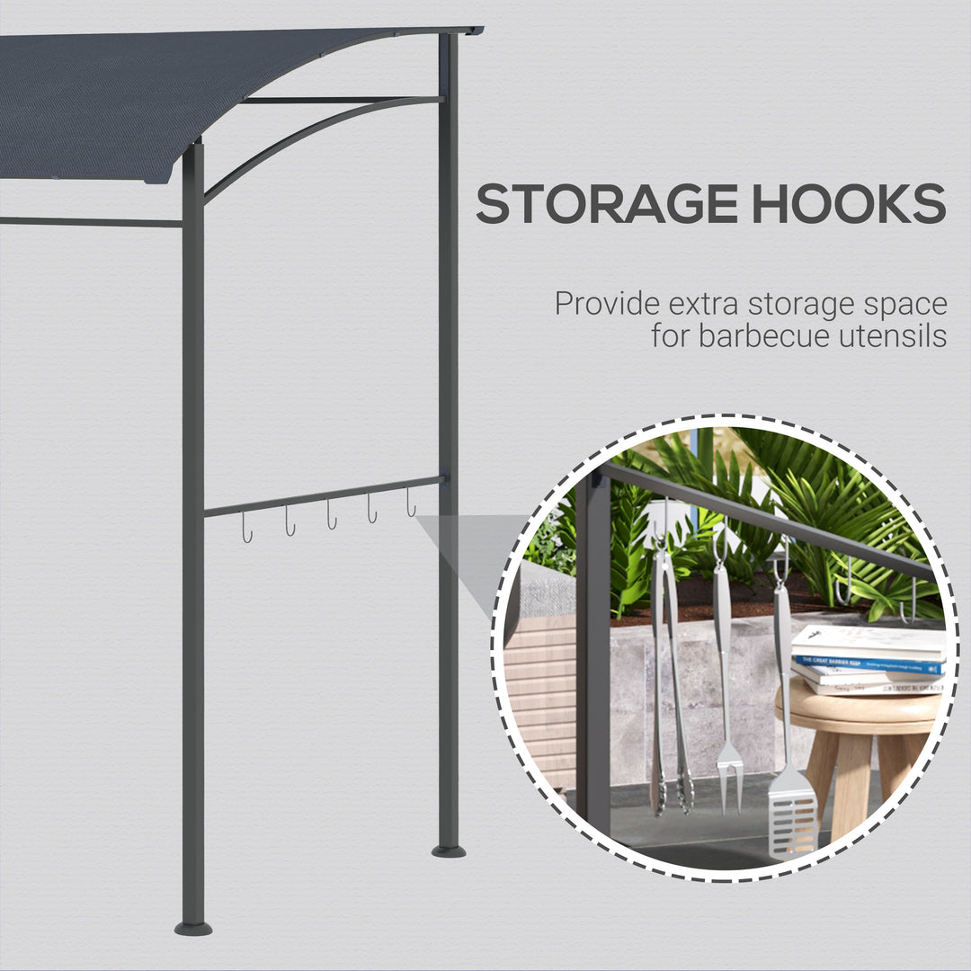 2.2 x 1.5 m BBQ Grill Gazebo Tent, Garden Grill with Metal Frame, Curved Canopy and 10 Hooks, Outdoor Sun Shade, Grey