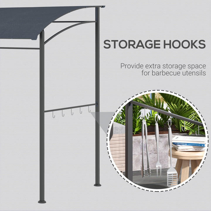 2.2 x 1.5 m BBQ Grill Gazebo Tent, Garden Grill with Metal Frame, Curved Canopy and 10 Hooks, Outdoor Sun Shade, Grey