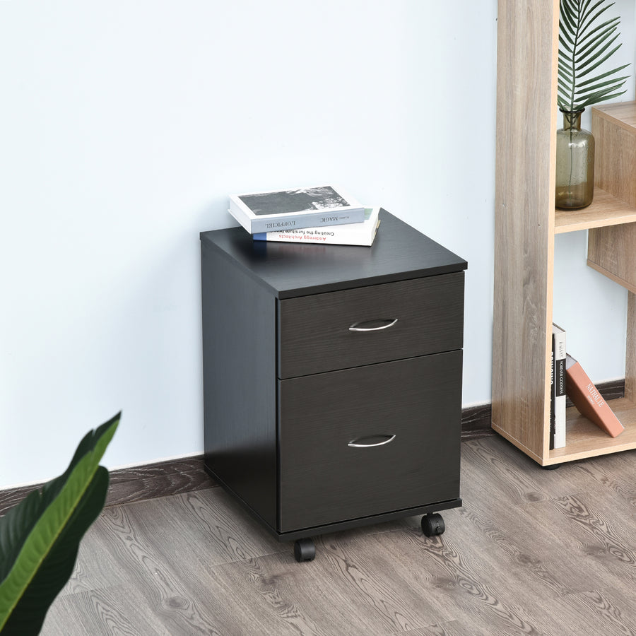 Two Drawer Filing Cabinet with Wheels- Black Wood Grain