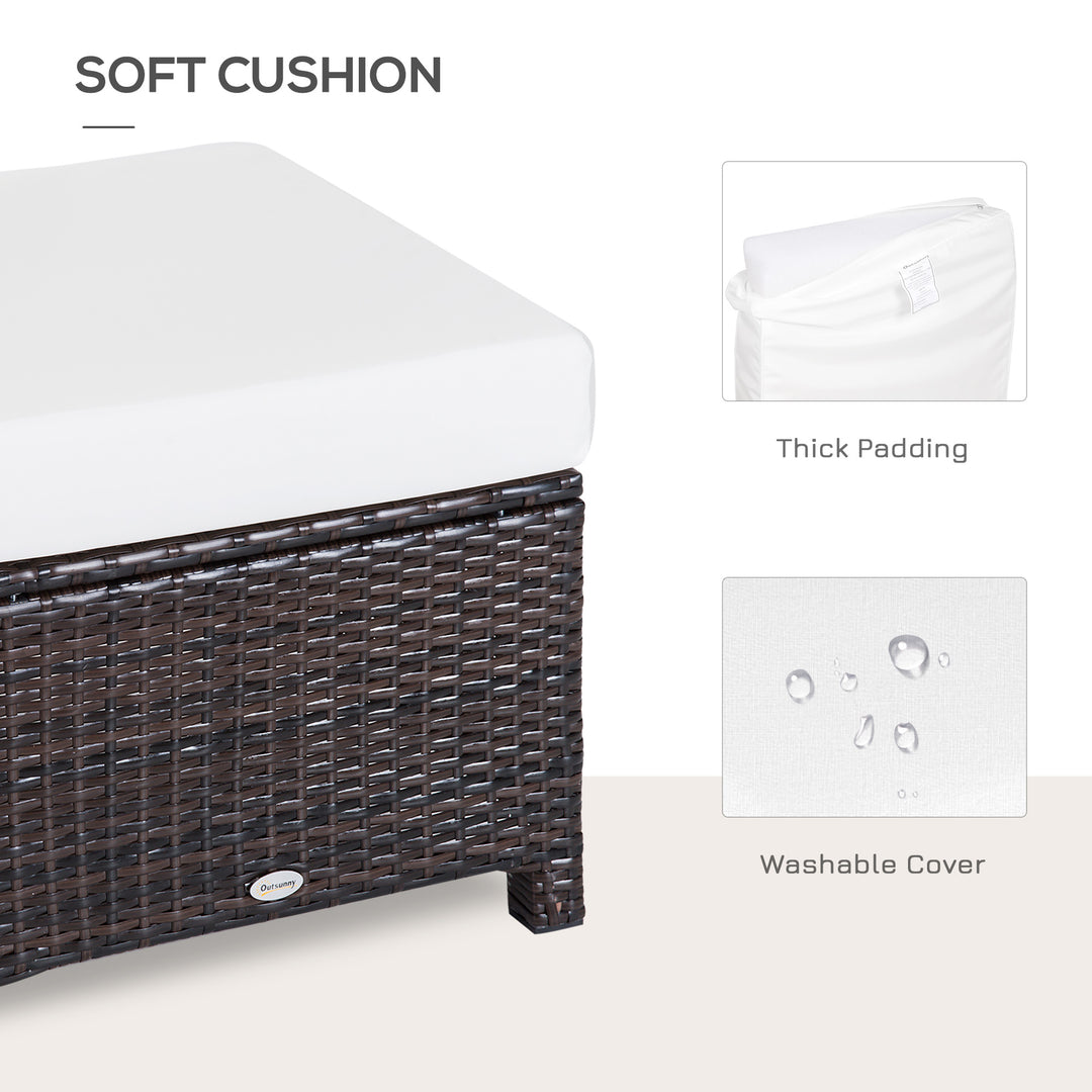 MCL Rattan Footstool Wicker Ottoman with Padded Seat Cushion Outdoor Patio Furniture for Garden Poolside Living Room, 50 x 50 x 35 cm, Brown