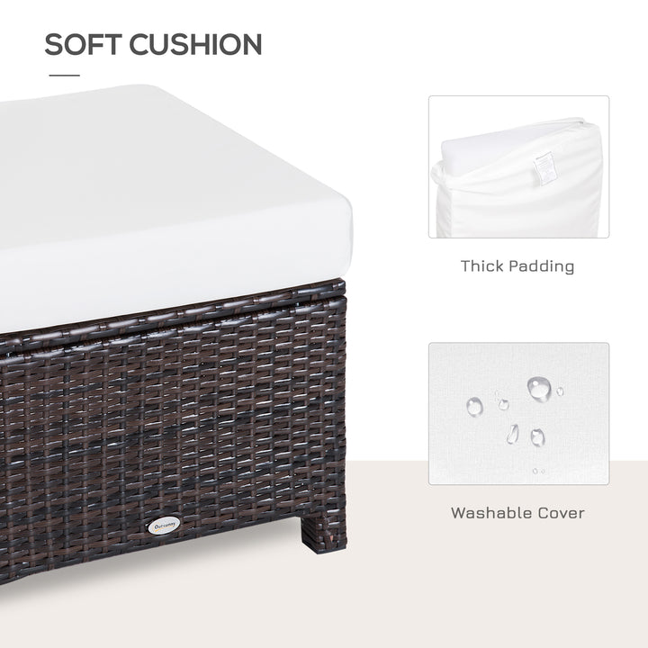 Rattan Footstool Wicker Ottoman with Padded Seat Cushion Outdoor Patio Furniture for Garden Poolside Living Room, 50 x 50 x 35 cm, Brown
