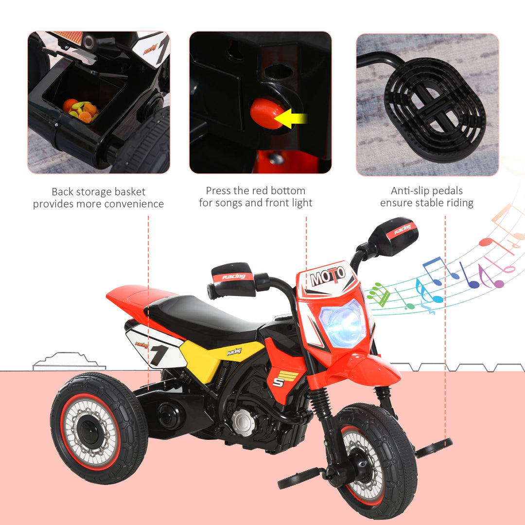 Toddler Pedal Motorcycle Kids Ride On Tricycle Early Learning w/ Music Lights Handlebar Stickers Exercise Boys Girls Gift for Kids 18 - 36 Months Red