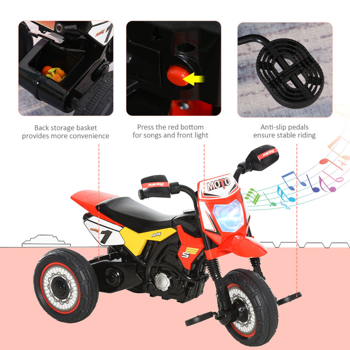 Toddler Pedal Motorcycle Kids Ride On Tricycle Early Learning w/ Music Lights Handlebar Stickers Exercise Boys Girls Gift for Kids 18 - 36 Months Red