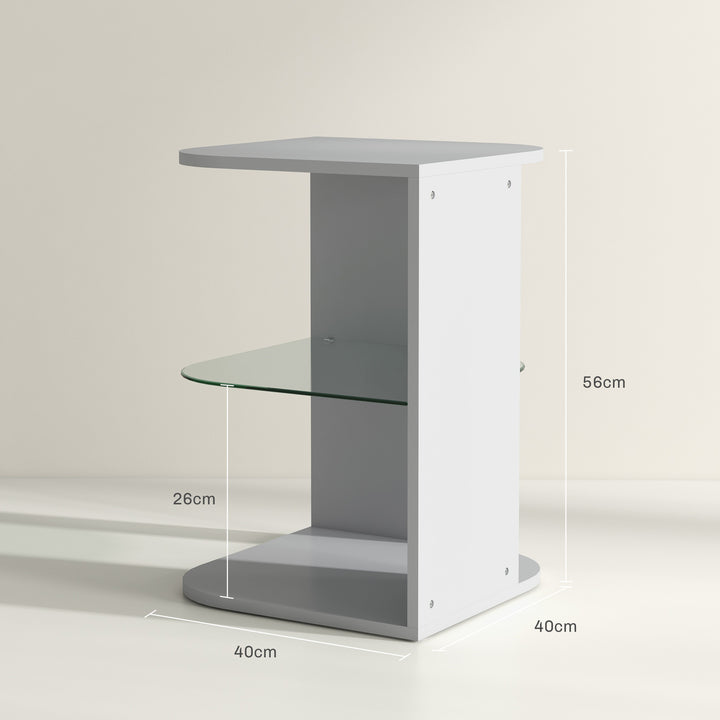 Modern Side Table Set of 2, Three Layer Bedside Table Nightstand with 2 Storage Shelves, for Living room, Bedroom, Grey