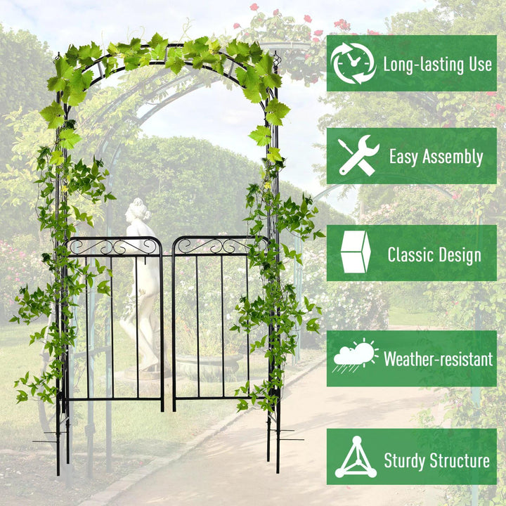 MCL Garden Decorative Metal Arch with Gate Outdoor Patio Trellis Arbor for Climbing Plant Archway Antique Black - 108L x 45W x 215Hcm