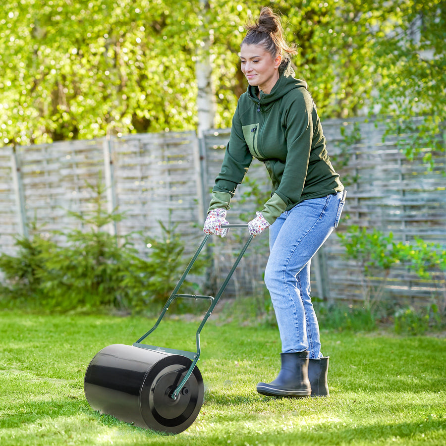 φ50cm Steel Garden Lawn Roller Push Pull w/ Fillable Cylinder Water Sand Plug Lawn Flatten Seed Sow Rolling Drum w/ Handle