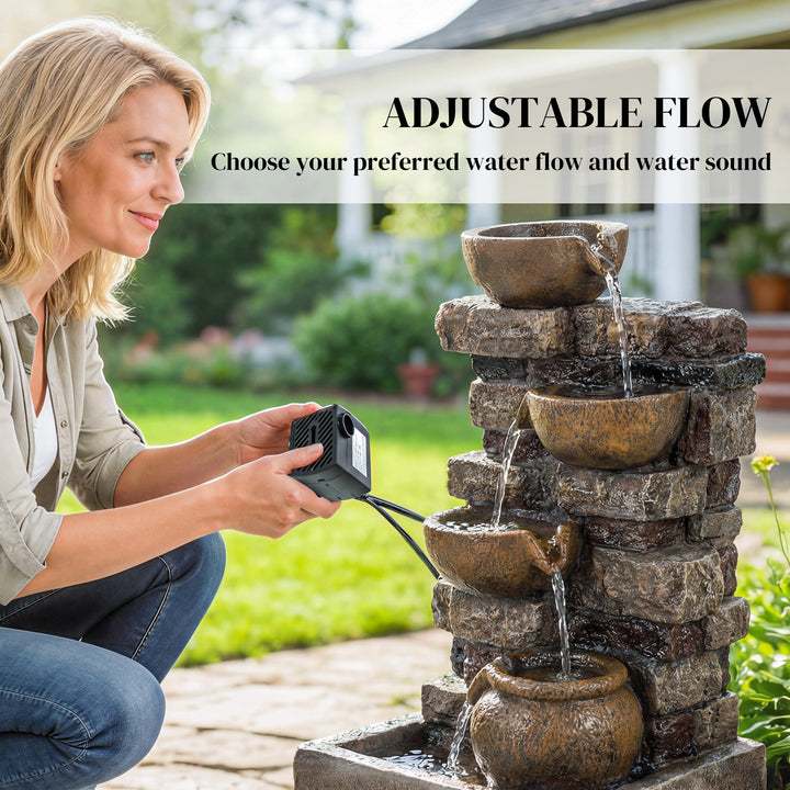 28" 5-Tier Outdoor Fountain, Cascading Waterfall Feature with LED Ligh