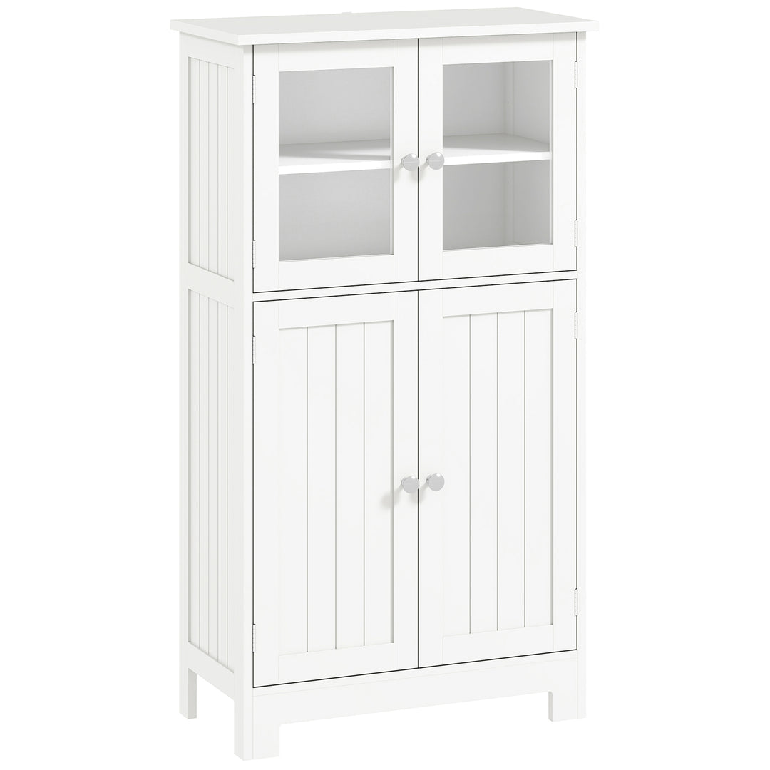 Bathroom Floor Cabinet, Freestanding Kitchen Cupboard with 2 Drawers, Adjustable Shelves and Tempered Glass Door, Wooden Storage Unit for Living Room Kitchen Hallway