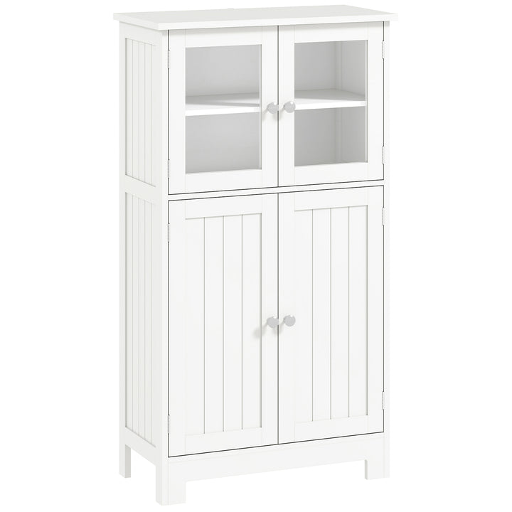 Bathroom Floor Cabinet, Freestanding Kitchen Cupboard with 2 Drawers, Adjustable Shelves and Tempered Glass Door, Wooden Storage Unit for Living Room Kitchen Hallway