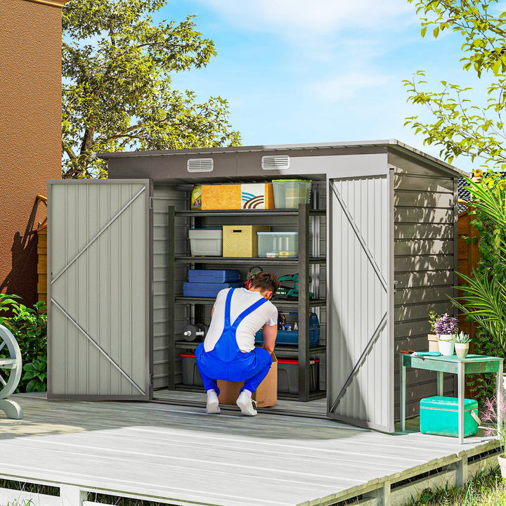 3.7 x 7.9ft Galvanised Steel Shed, with Latched Door and Padlock - Light Grey