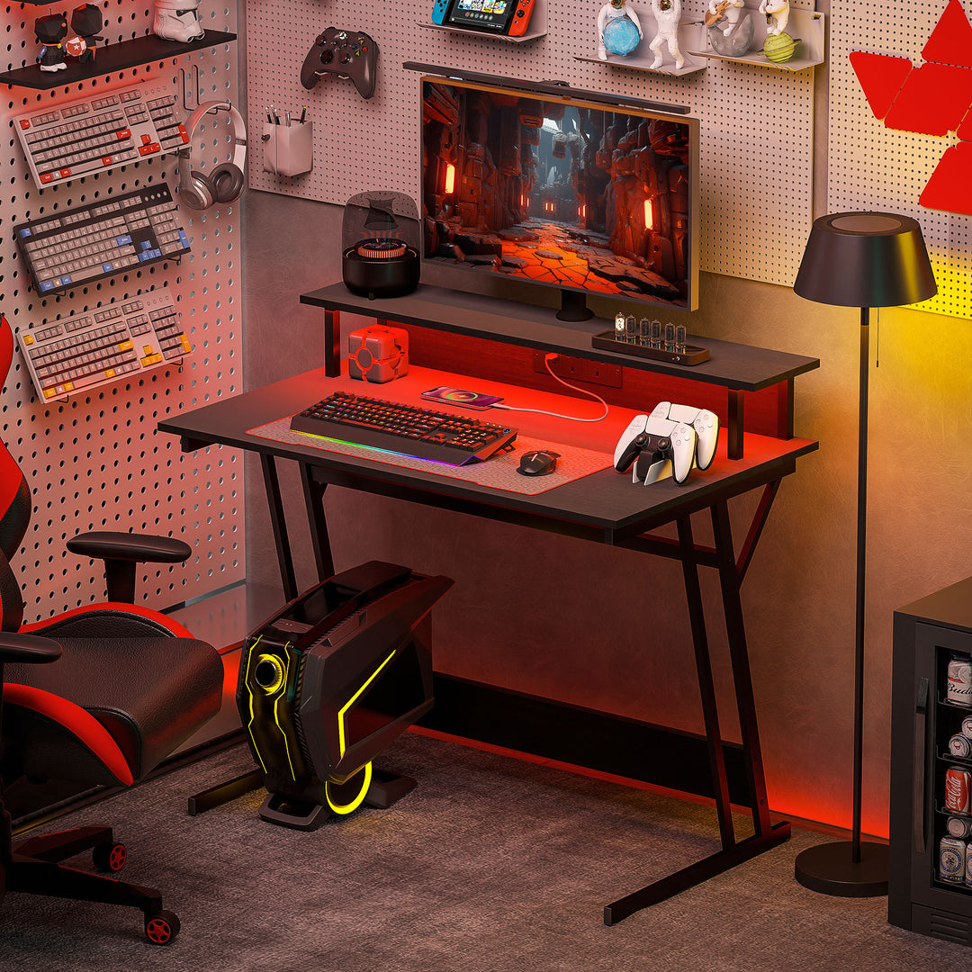 Two-Level LED Gaming Desk - Black
