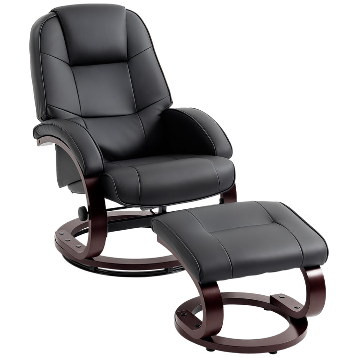 Swivel Recliner Chair with Footstool, PU Leather Recliner Armchair wit