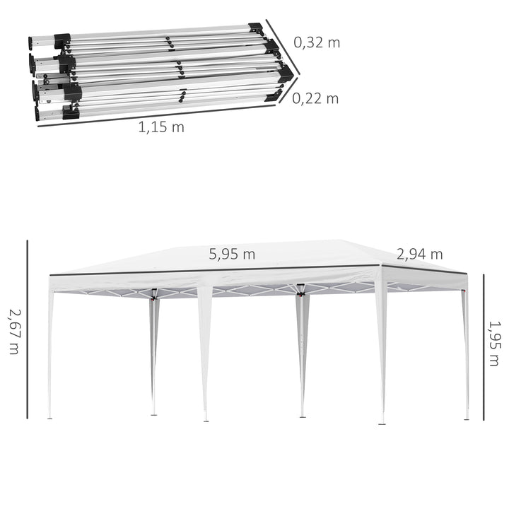 Outsunny Pop Up Gazebo, Double Roof Foldable Canopy Tent, Wedding Awning Canopy w/ Carrying Bag, 6 m x 3 m x 2.65 m, White