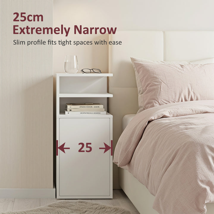 Slim Bedside Table Set of 2, Narrow Bedside Cabinet with Open Cubbies 