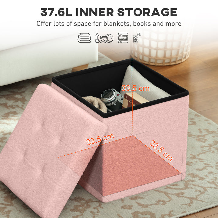 Foldable Sherpa Fleece Storage Ottoman - Pink