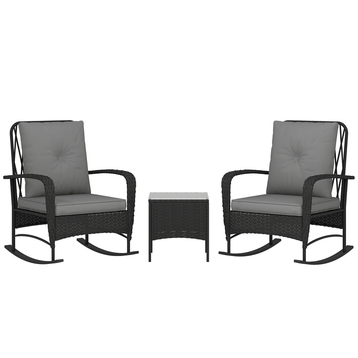 Three-Piece Rocking Chair Rattan Bistro Set - Black